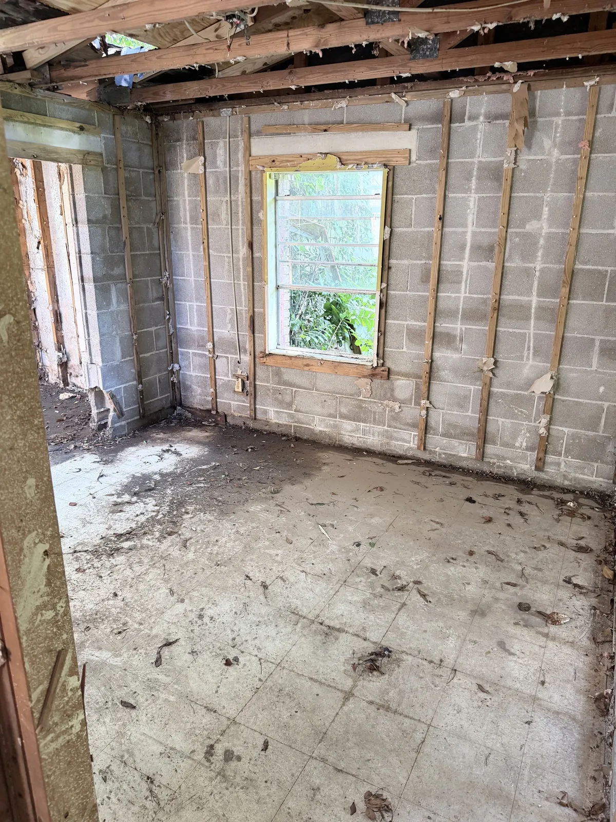 Block-wall room cleared during demolition