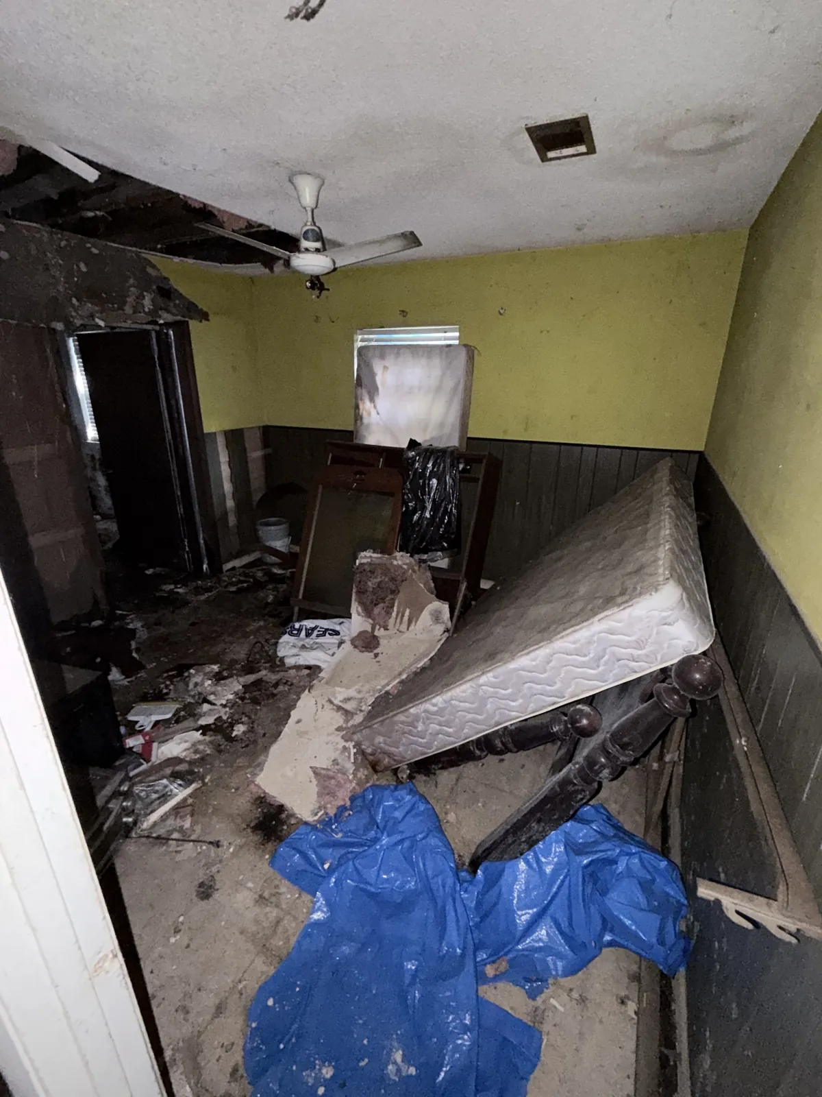 Damaged room prepared for property cleanout