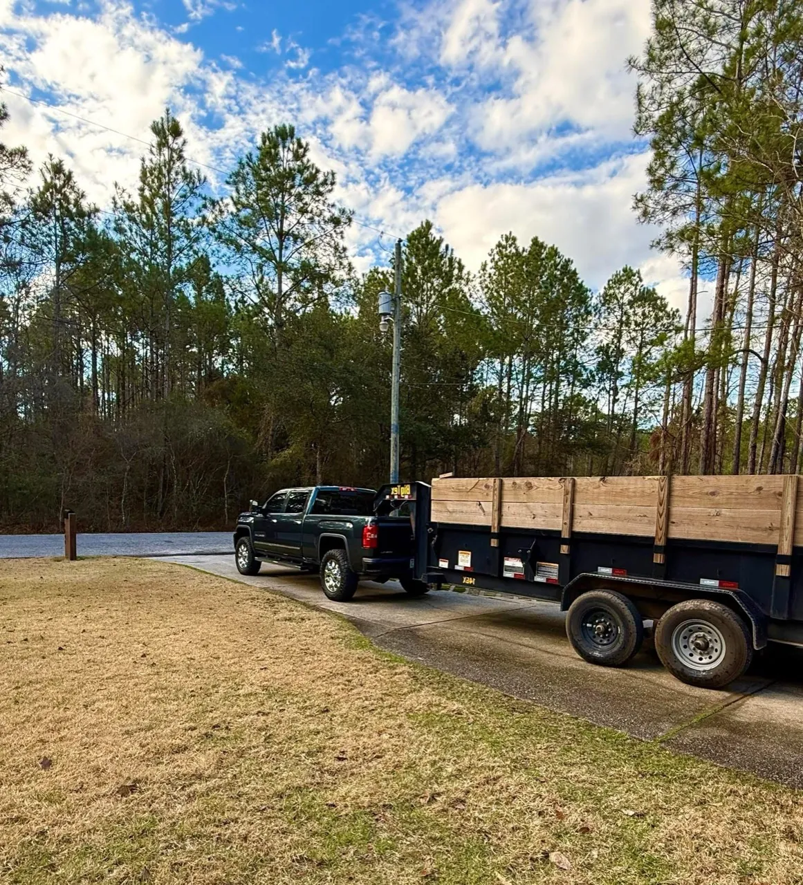 Truck and trailer ready to haul demolition debris
